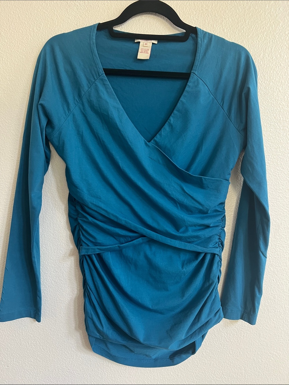 SUNDANCE Vanessa Faux Wrap Long Sleeve Tee Top Vibrant Teal/Blue Women's M - Picture 3 of 10